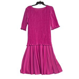 Vintage After Dark Pink Pleated Dress Size 13-14 Short Sleeves Flowy Hem Womens